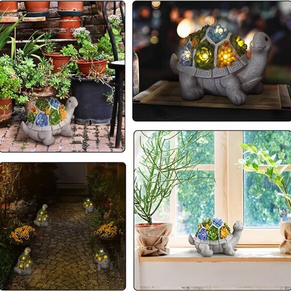 Solar Garden Outdoor Turtle Statue with Succulent 7 LED Lights Outdoor Decor - Picture 8 of 8